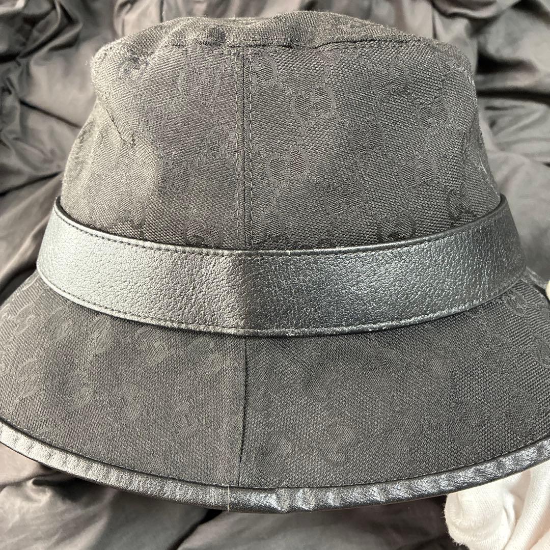 GUCCI グッチ ブラック GGパターン バケットハット XL 帽子