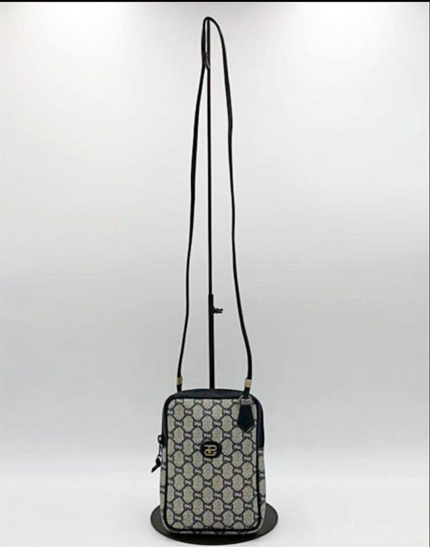【OLD GUCCI】ミニショルダー 希少ネイビー GG Plus PVC